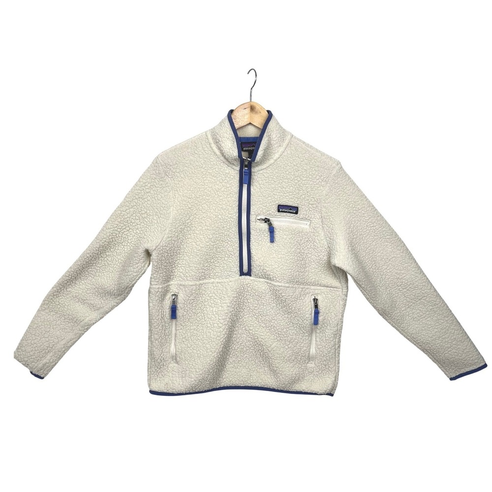 Patagonia Retro‎ Pile Marsupial Pullover Fleece S Natural White Blue Gorpcore